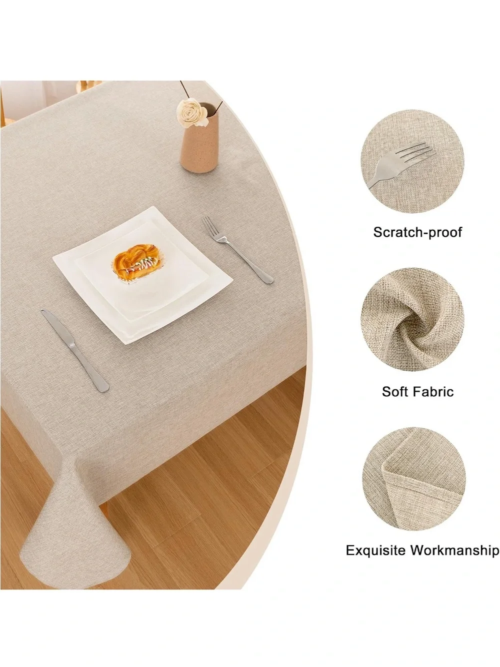 NEW Hiasan Beige Faux Linen Square Tablecloth 54” x 54”